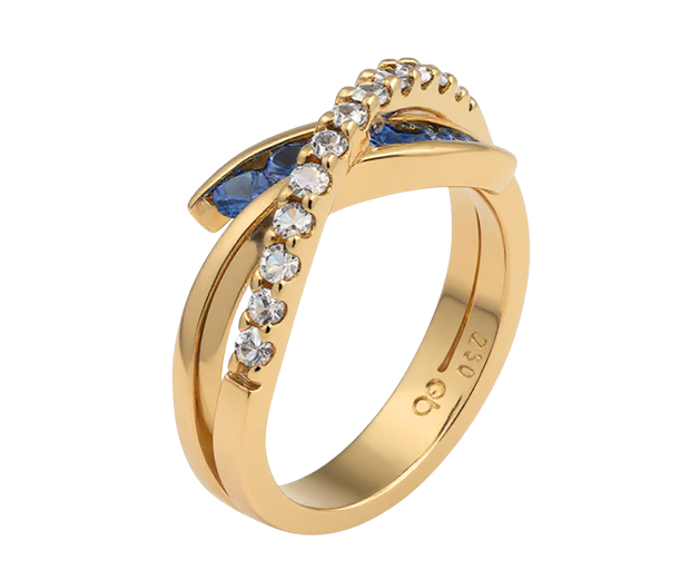 18KT GOLD RING SET WITH 05 BLUE SAPPHIRES AND 12 WHITE SAPPHIRES 